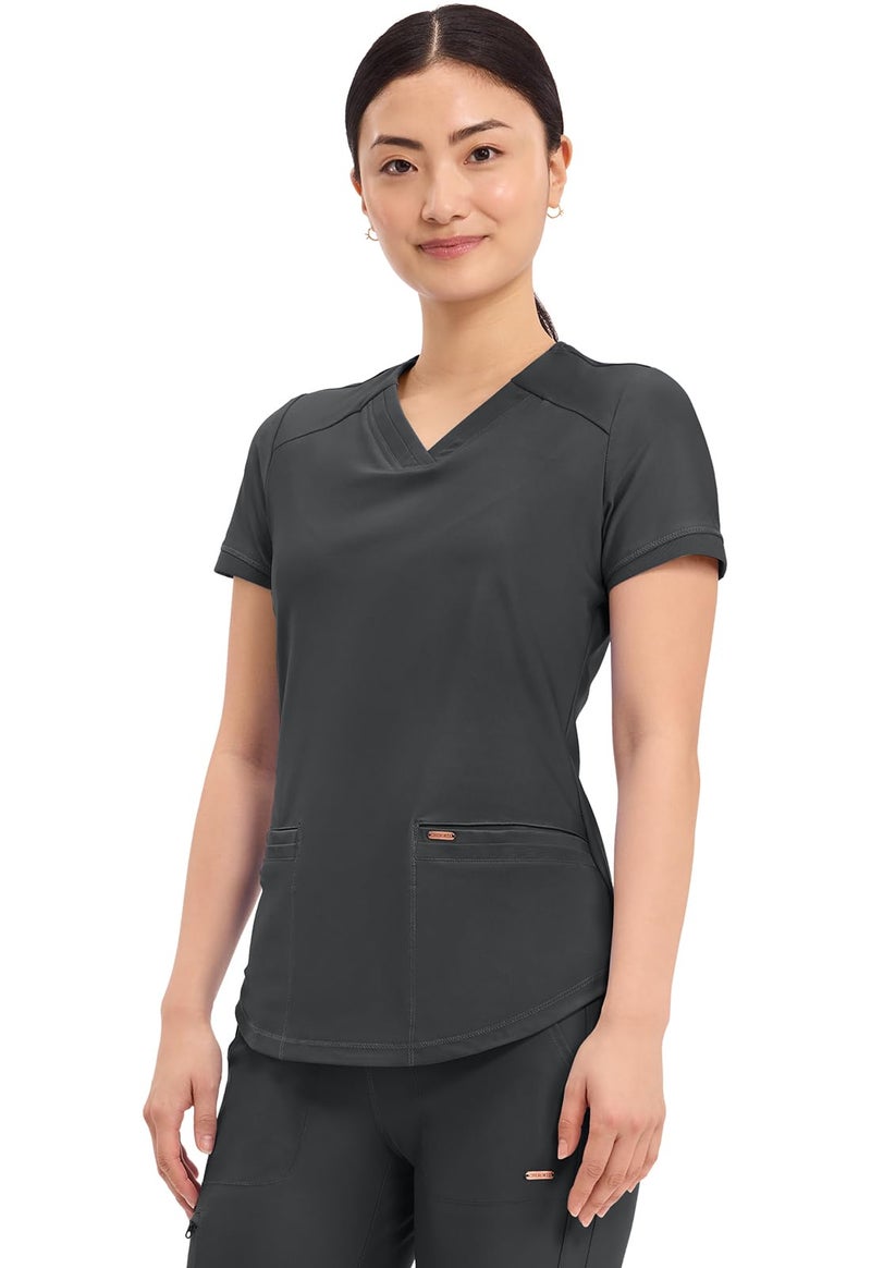 Cherokee Form Scrub Tops for Women, Stretchy V-Neck Knit Scrub Top CK840, XL, Black - Image 3